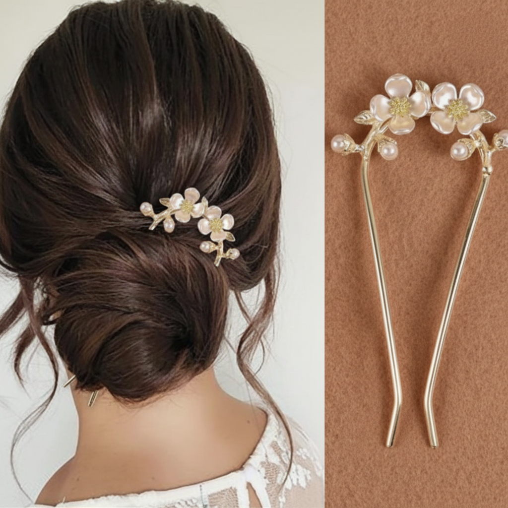 Elegant Pearl Vine Blossom Hair Pins