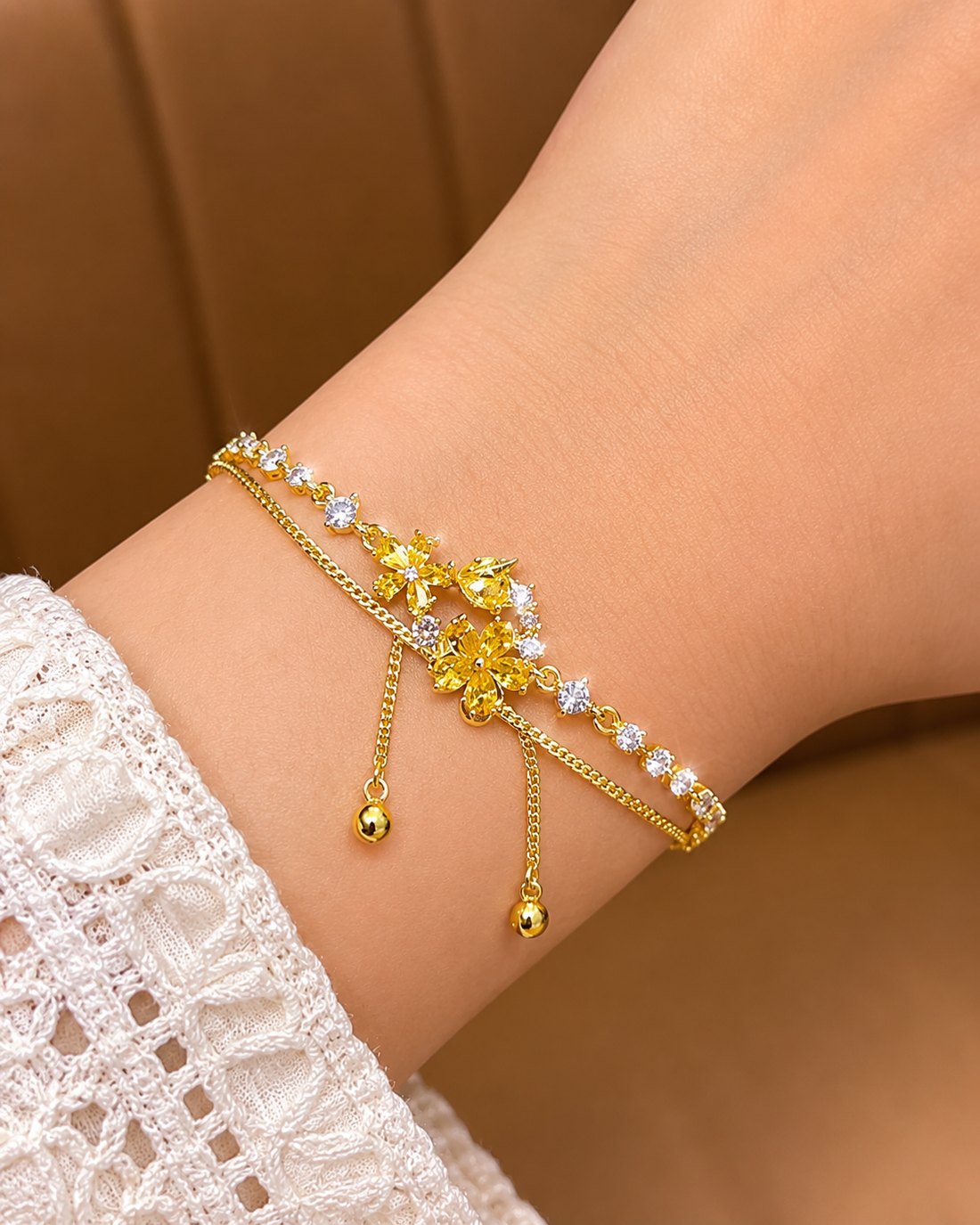 Adjustable Flower Charm Bracelet
