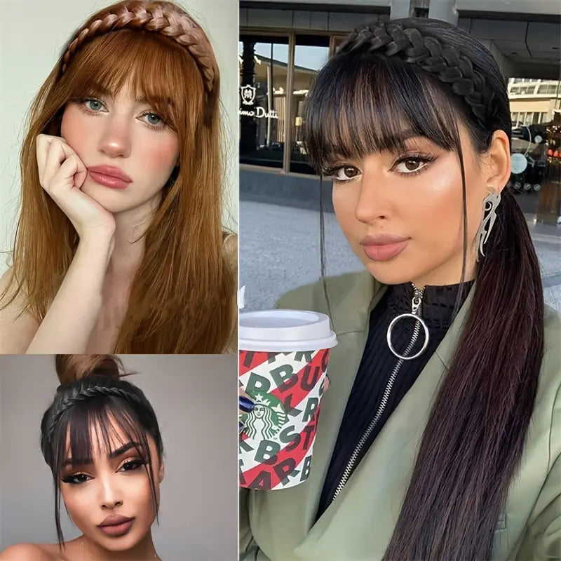 Elegant Women’s Braided Headband with Front Bangs