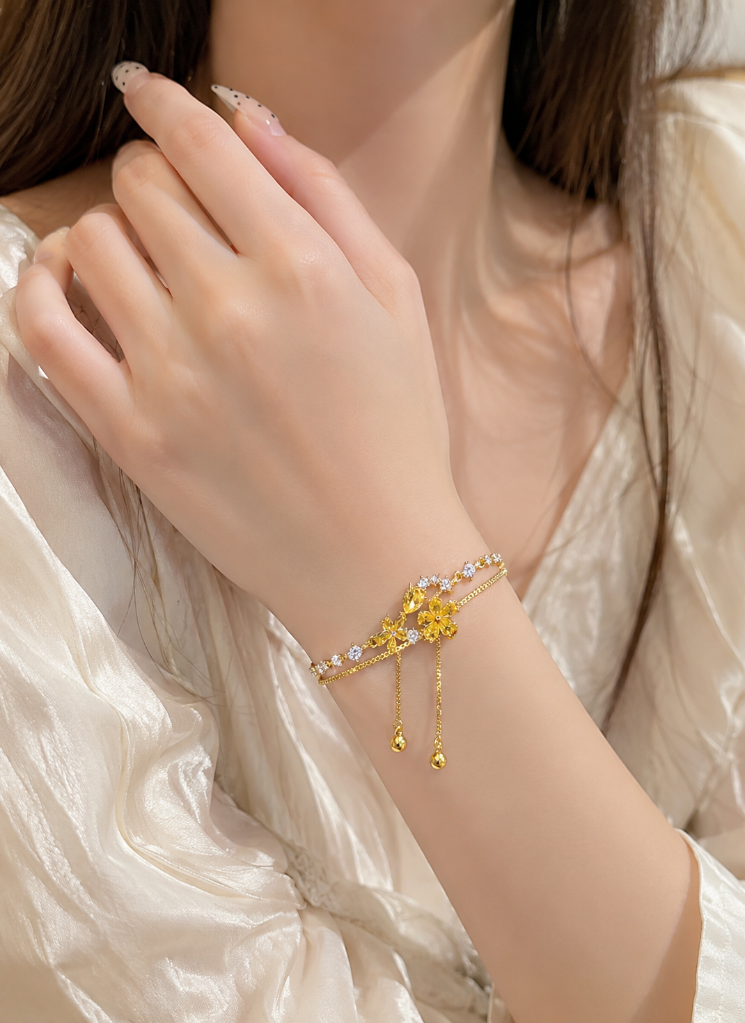 Adjustable Flower Charm Bracelet