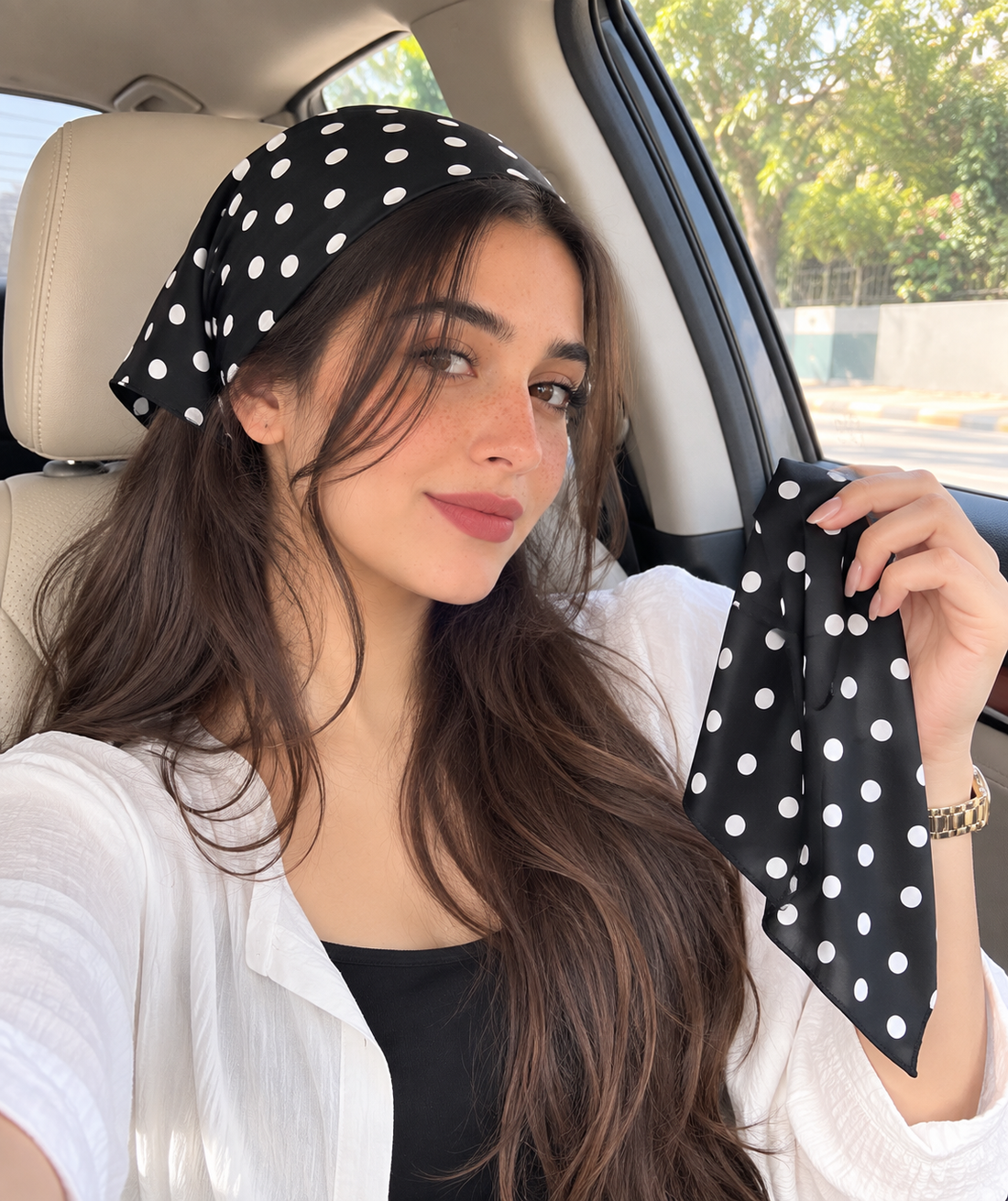 Women's Elastic Polka Dot Headscarf.