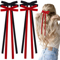 Red Tassel Ribbon Bow Hair Clips
