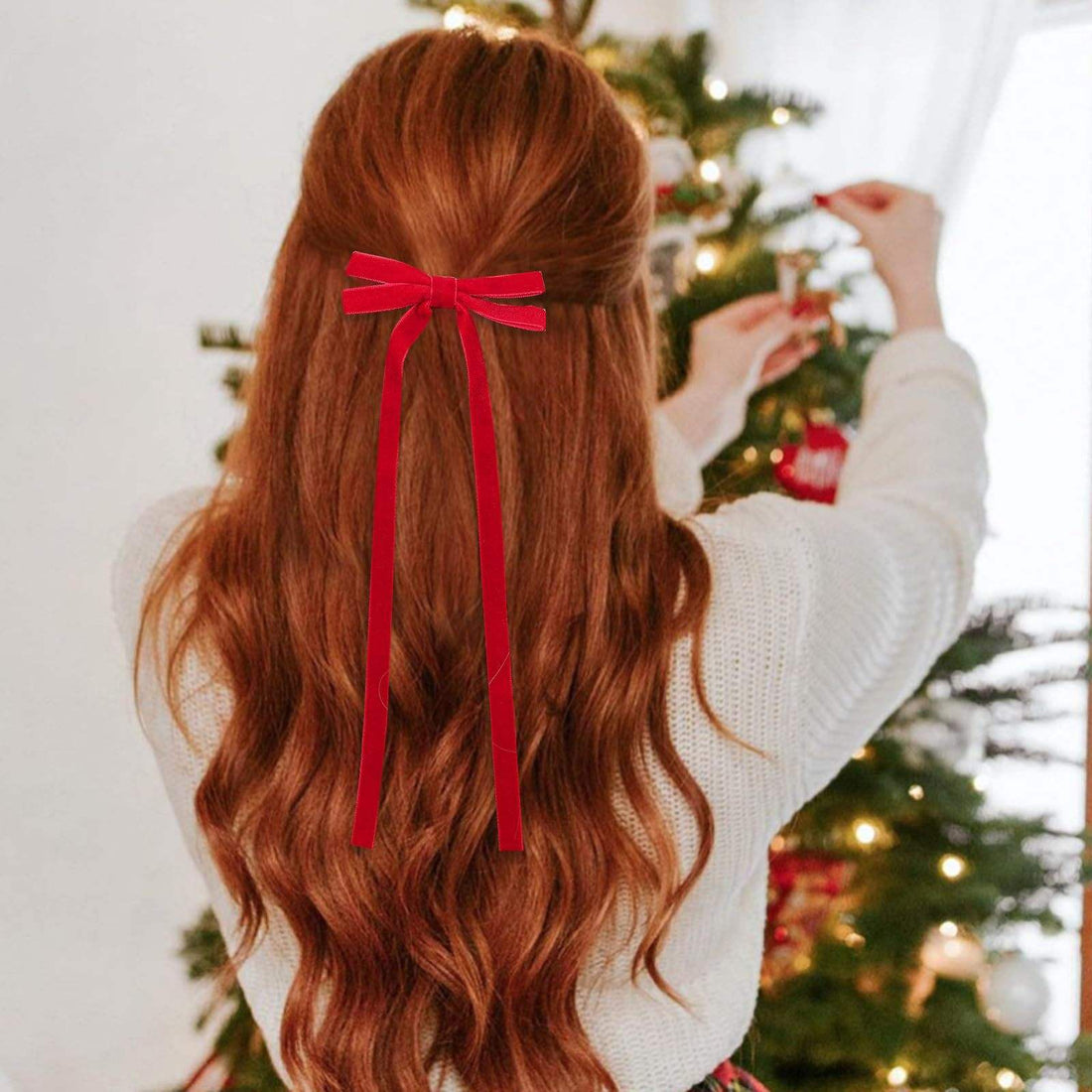 Red Tassel Ribbon Bow Hair Clips
