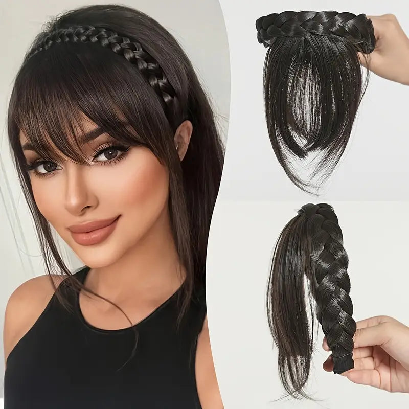 Elegant Women’s Braided Headband with Front Bangs