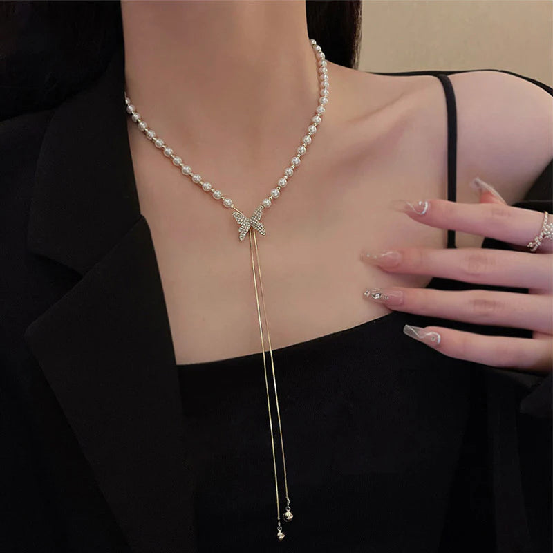 Luxury Butterfly Pearl Chain Necklace